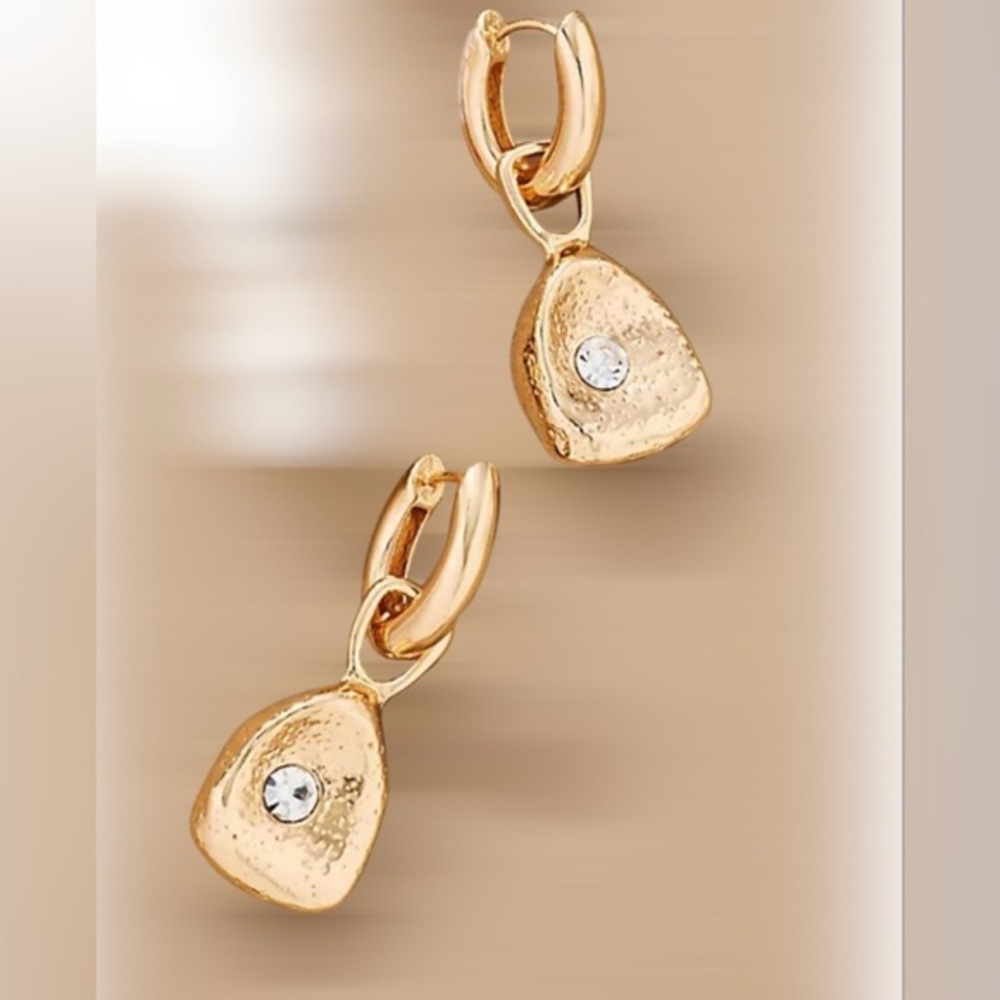 Anthropologie Gold METAL HUGGIE HOOP DROP EARRINGS